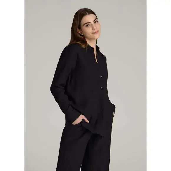 American Tall Long Sleeve Crinkle Blouse for Tall Women in Black Size LL / Tall - Picture 3 of 5